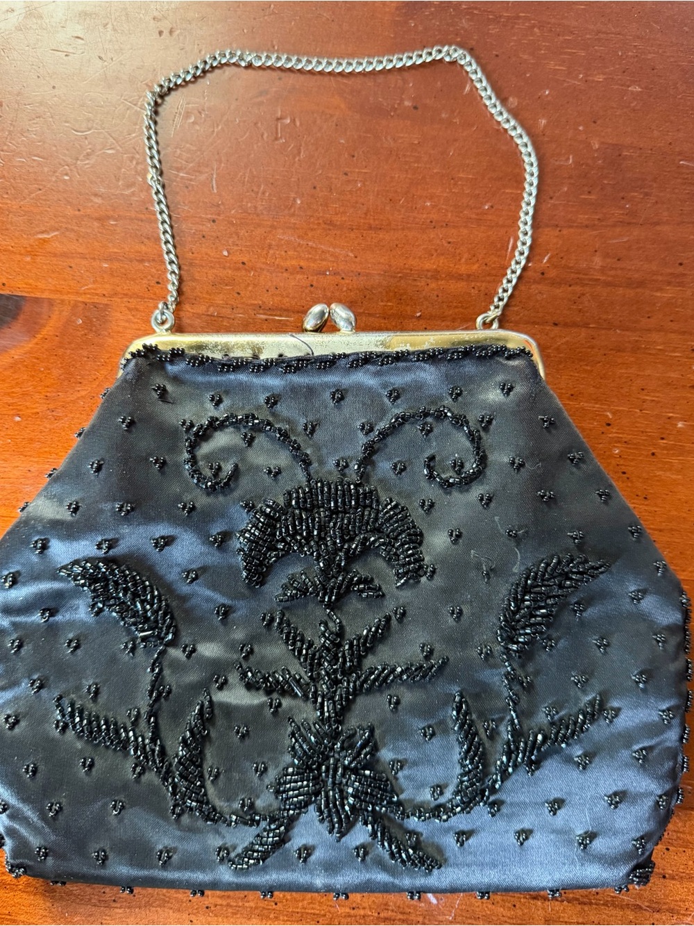 Vintage Samber Hand Beaded Black Evening Purse